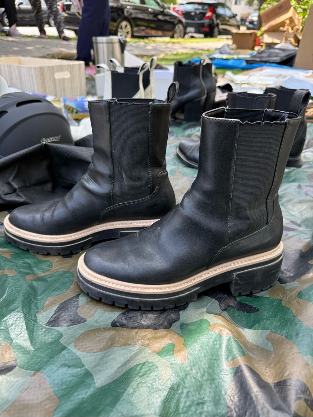 Women's Black Chelsea Combat Boots with Chunky Lug Sole